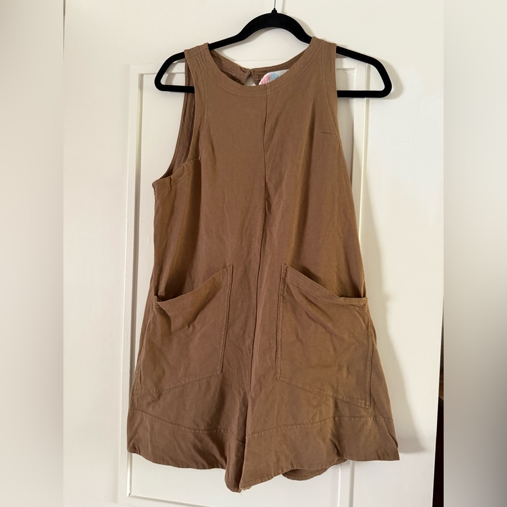 Free People Elliot Romper Coffee Brown (Size Large)